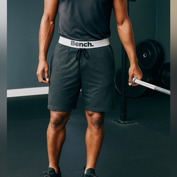 Bench Men’s Drawstring Lounge Shorts Gray Size Large Elastic Logo Waistband - Picture 1 of 5